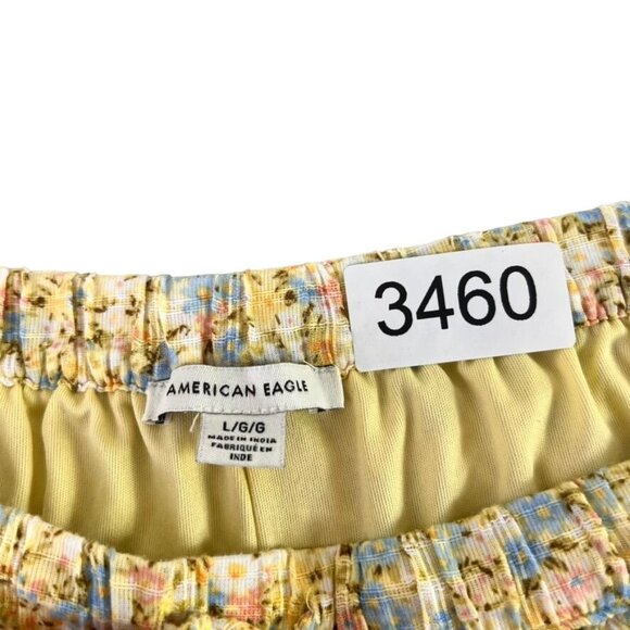 Womens American Eagle High Waisted Floral Short Front Pleats Drawstring Yellow L - Picture 7 of 14